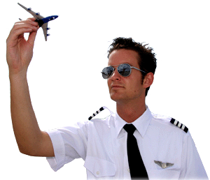 Pilot holding model airplane